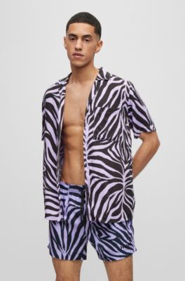 Hugo Boss Quick-dry Animal-print Swim Shorts In Light Purple