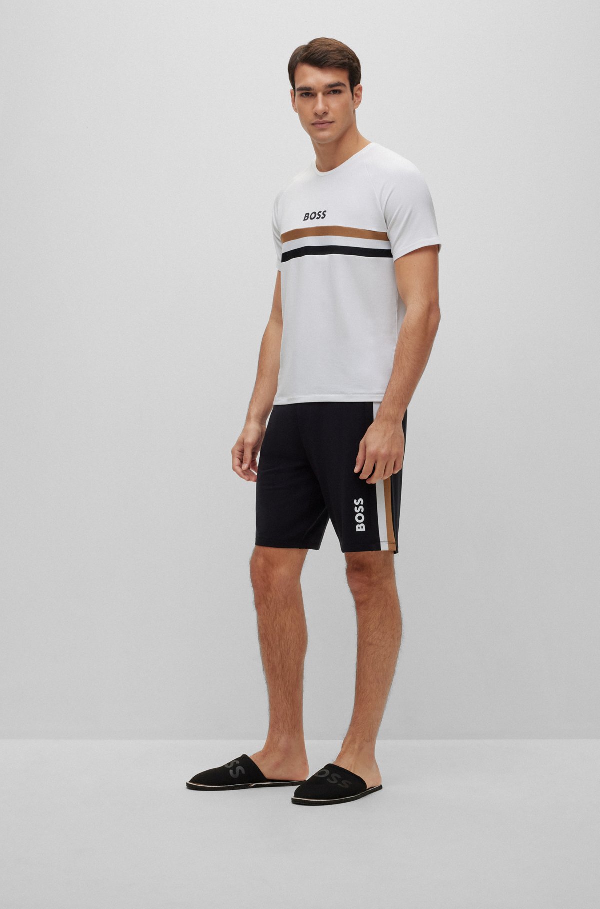 BOSS - Drawstring loungewear shorts with signature stripe and logo