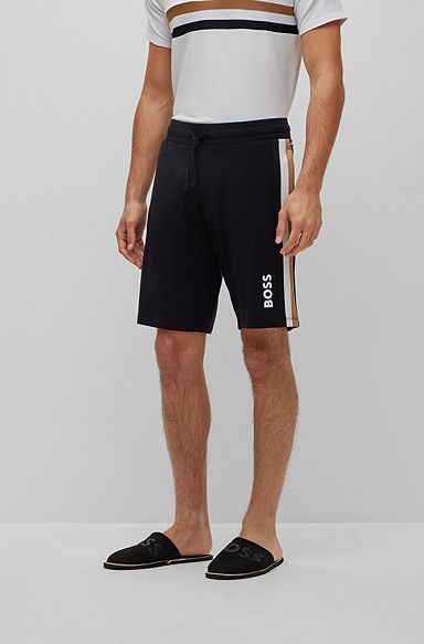 Drawstring loungewear shorts with signature stripe and logo, Black
