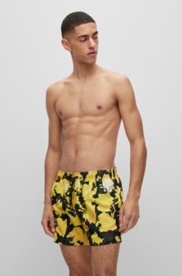 Hugo Boss Quick-dry Printed Swim Shorts In Yellow