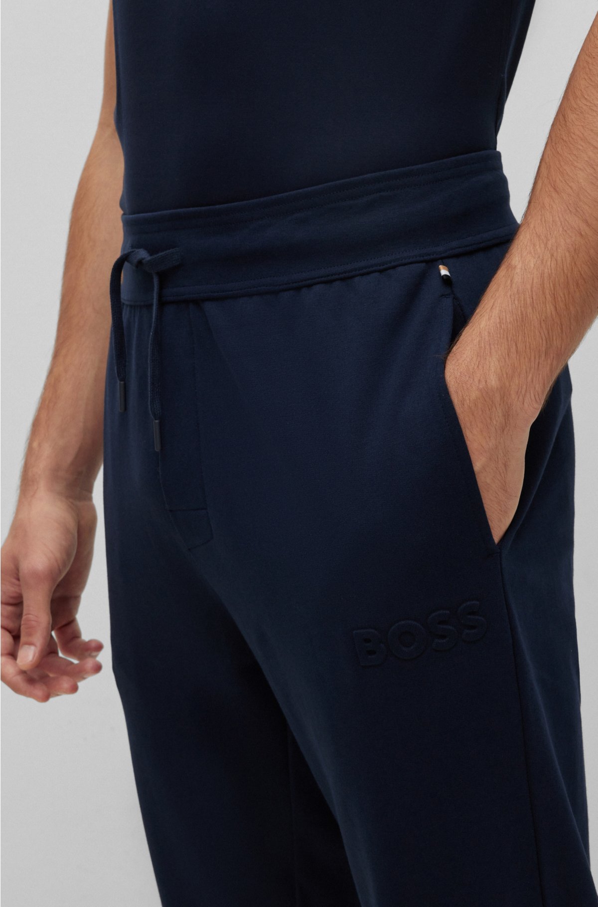 BOSS - Cotton-terry loungewear tracksuit bottoms with embossed logo