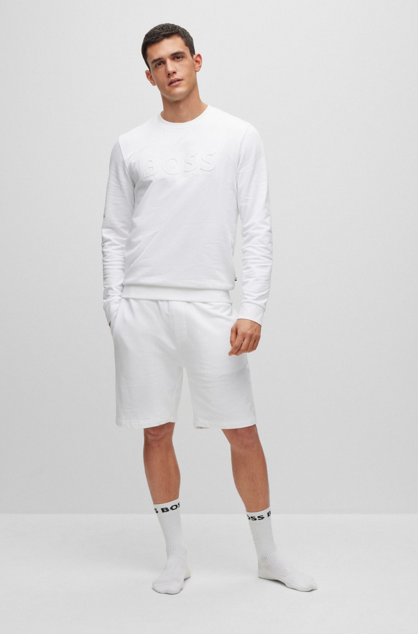 BOSS - Embossed-logo loungewear sweatshirt in cotton terry