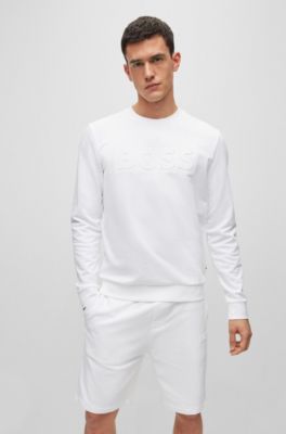 Hugo Boss Embossed-logo Loungewear Sweatshirt In Cotton Terry In White