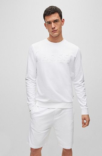 Embossed-logo loungewear sweatshirt in cotton terry, White
