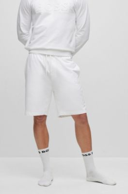 Hugo Boss Cotton-terry Loungewear Shorts With Embossed Logo In White