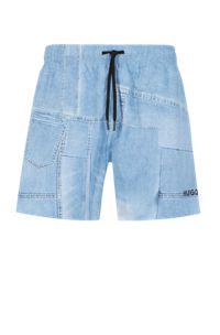 Quick-dry swim shorts with denim print, Light Blue