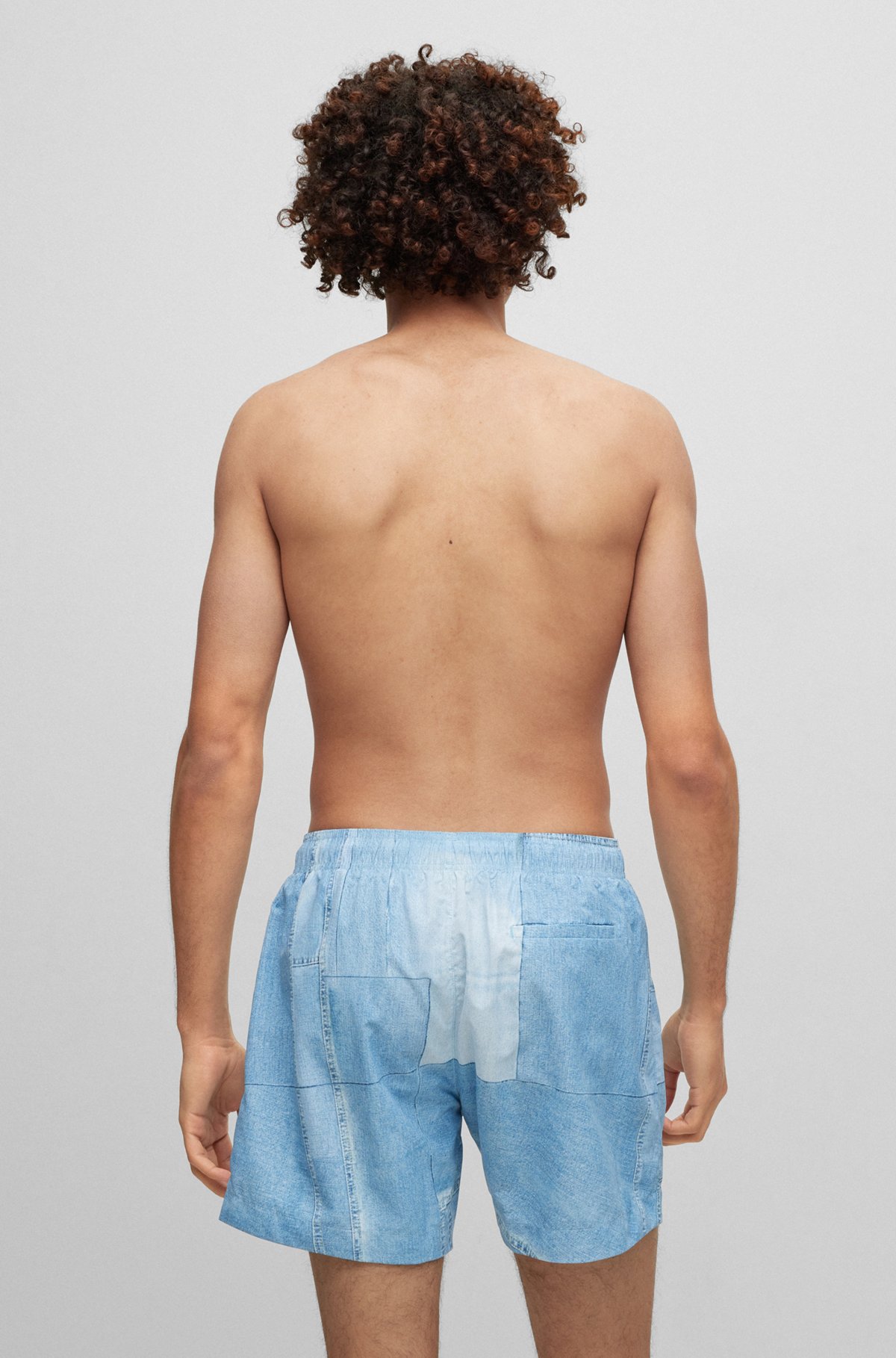 Quick-dry swim shorts with denim print, Light Blue
