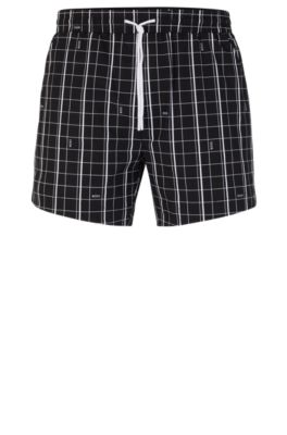 Hugo Boss Quick-dry Swim Shorts In Printed Recycled Fabric In Black