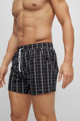 Hugo Boss Monogram-print Swim Shorts In Quick-drying Fabric In