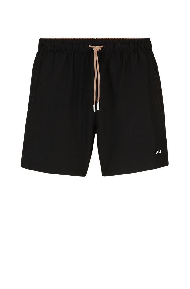 Quick-drying swim shorts with logo print, Black