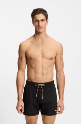 Quick-dry swim shorts with logo detail, Black