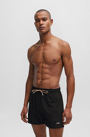 Quick-drying swim shorts with logo print, Black