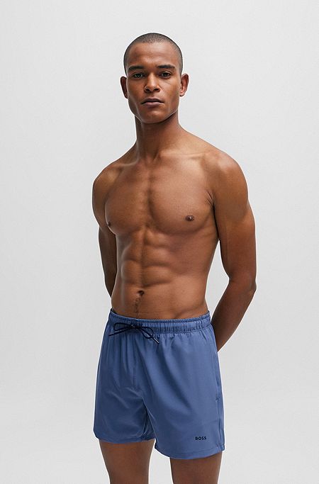 Quick-drying swim shorts with logo print, Dark Blue
