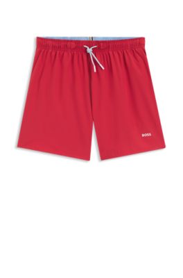 Short de bain &agrave; s&eacute;chage rapide avec d&eacute;tail logo, Rouge sombre