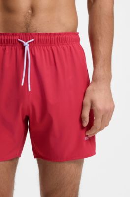 Quick-dry swim shorts with logo detail, Dark Red