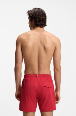 Short de bain &agrave; s&eacute;chage rapide avec d&eacute;tail logo, Rouge sombre
