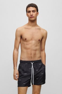 Hugo Boss Quick-dry Swim Shorts With Handwritten Logos In Black