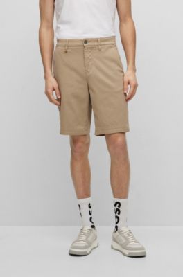 Hugo Boss Tapered-fit Shorts In A Cotton Blend In Beige