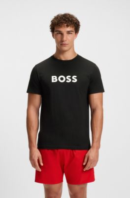 Cotton-jersey T-shirt with logo print, Black