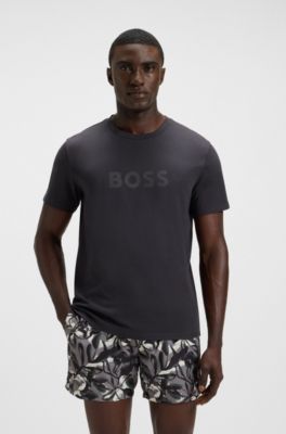 T-shirt en jersey de coton &agrave; logo imprim&eacute;, Gris sombre