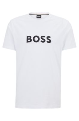 Hugo Boss Cotton-jersey Regular-fit T-shirt With Logo Print In White