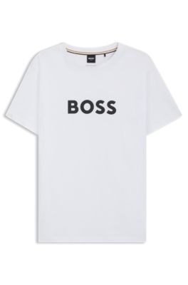 HUGO BOSS｜ (Cotton-jersey regular-fit T-shirt with SPF HUGO - Cotton-jersey T-shirt with SPF 50+ UV protection - White