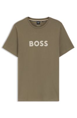 Cotton-jersey T-shirt with logo print, Light Brown
