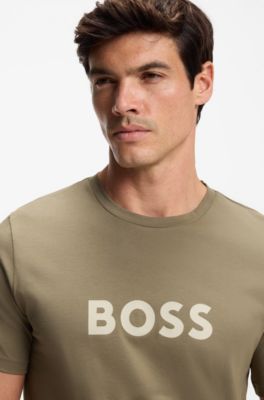 Cotton jersey T-shirt with logo print, Light Brown