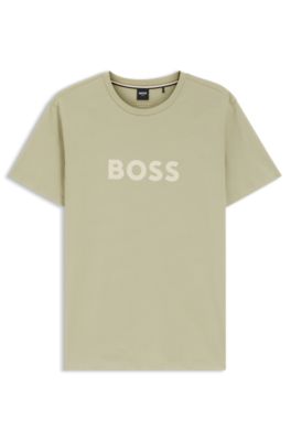 Camiseta de punto de algod&oacute;n con logo estampado, Caqui