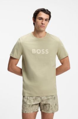 Camiseta de punto de algod&oacute;n con logo estampado, Caqui