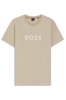 T-shirt en jersey de coton &agrave; logo imprim&eacute;, Beige clair