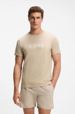 Cotton-jersey T-shirt with logo print, Light Beige