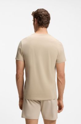 T-shirt en jersey de coton &agrave; logo imprim&eacute;, Beige clair