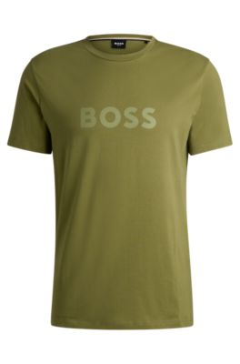 Camiseta de punto de algod&oacute;n con logo estampado, Verde