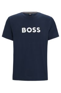 T-shirt Regular en jersey de coton à logo imprimé, Bleu foncé