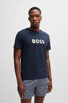 BOSS Cotton jersey regular fit T shirt with logo print