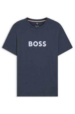 Camiseta de punto de algod&oacute;n con logo estampado, Azul oscuro