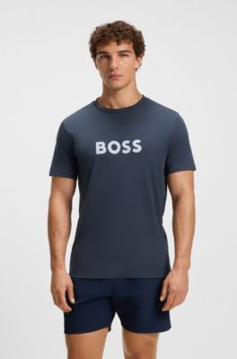 Camiseta de punto de algod&oacute;n con logo estampado, Azul oscuro