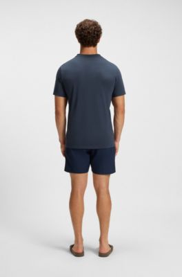 Camiseta de punto de algod&oacute;n con logo estampado, Azul oscuro