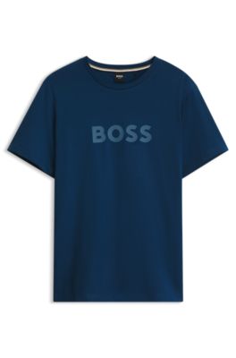 Cotton jersey T-shirt with logo print, Dark Blue