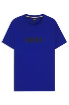 T-shirt en jersey de coton &agrave; logo imprim&eacute;, Bleu