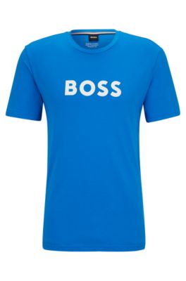 Hugo Boss Cotton T-shirt With Contrast Logo In Blue