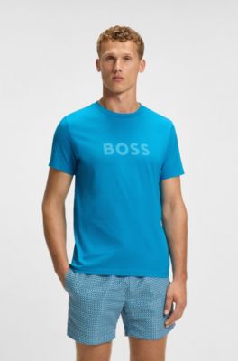 T-shirt en jersey de coton avec logo imprim&eacute;, Turquoise