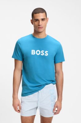 Cotton jersey T-shirt with logo print, Turquoise