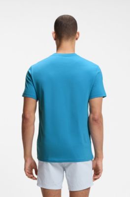 Cotton-jersey T-shirt with logo print, Turquoise
