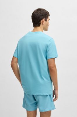 Camiseta de punto de algod&oacute;n con logo estampado, Celeste