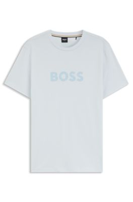 Camiseta de punto de algod&oacute;n con logo estampado, Celeste