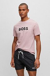 Cotton-jersey regular-fit T-shirt with logo print, light pink