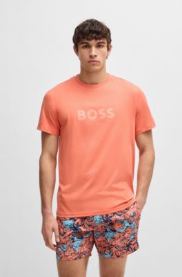 Camiseta de punto de algod&oacute;n con logo estampado, Naranja