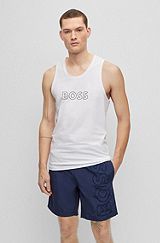 Cotton tank top with outline logo, White